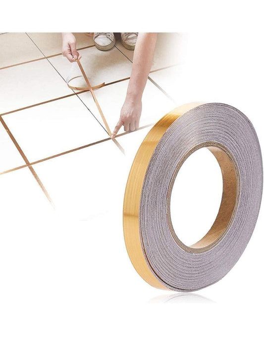 Tape-Ceramic Tile Mildewproof Gap Tape Tile Gap Sealing Tape Waterproof Foil Strip Silver Golden Rims (Pack of 1)