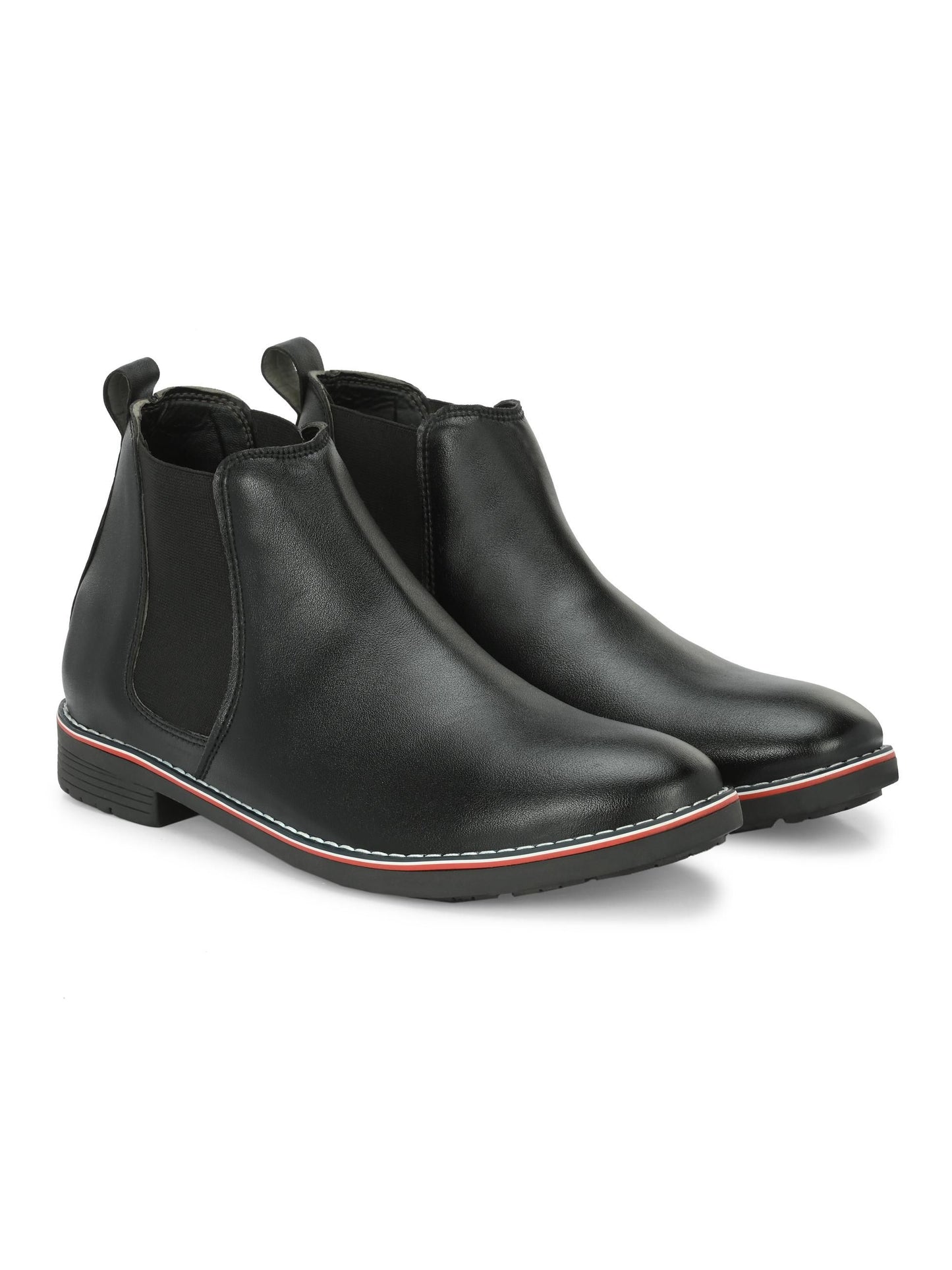 Men Textured Leather Mid-Top Chelsea Boots Black