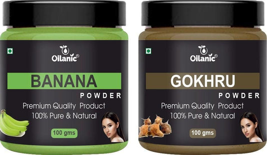 Oilanic  Pure & Natural Banana & Gokhru Powder- For Skin & Hair Combo Pack of 2 Jar 100gm (200gm)