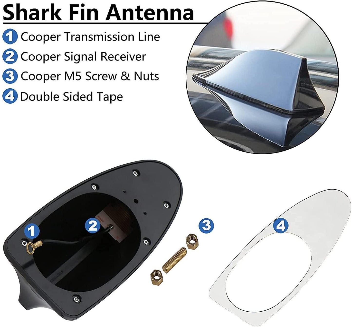 Universal Car Antenna, Shark Fin Antenna Roof Aerial Base AM FM Radio Signal