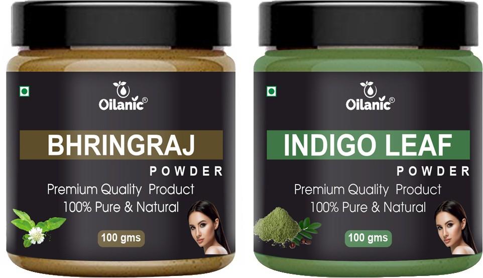 Oilanic  Pure & Natural Bhringraj & Indigo Leaf Powder- For Skin & Hair Combo Pack of 2 Jar 100gm (200gm)