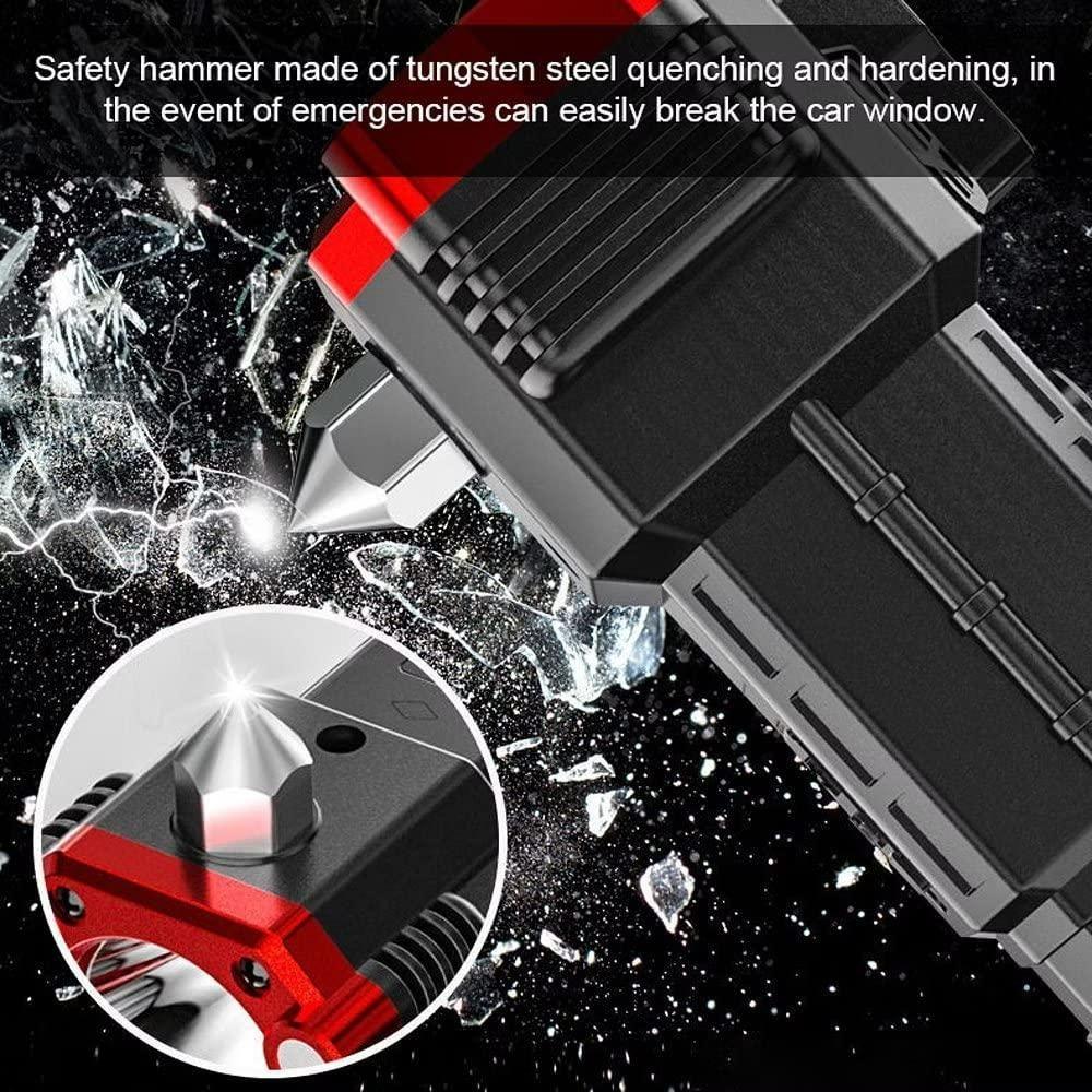 Portable LED Flashlight Multifunctional Work Light Power Bank Emergencies Safety Hammer Waterproof with Sidelight 4 Light Modes for Car Outdoor Camping Hiking Adventure Inspection Red yunfu