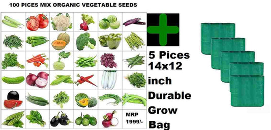Organic Mix Varieties 100 Pices Seeds With 5 Pices Grow Bag