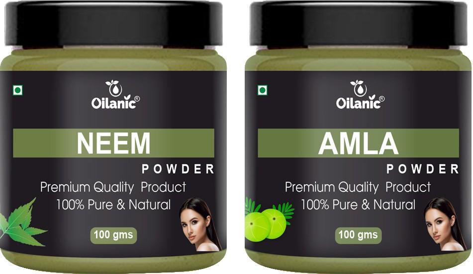 Oilanic  Pure & Natural Neem & Amlai Powder- For Skin & Hair Combo Pack of 2 Jar 100gm (200gm)