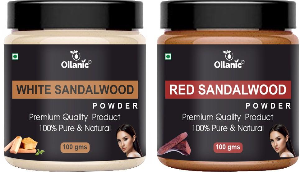 Oilanic  Pure & Natural White Sandalwood & Red Sandalwood Powder- For Skin & Hair Combo Pack of 2 Jar 100gm (200gm)