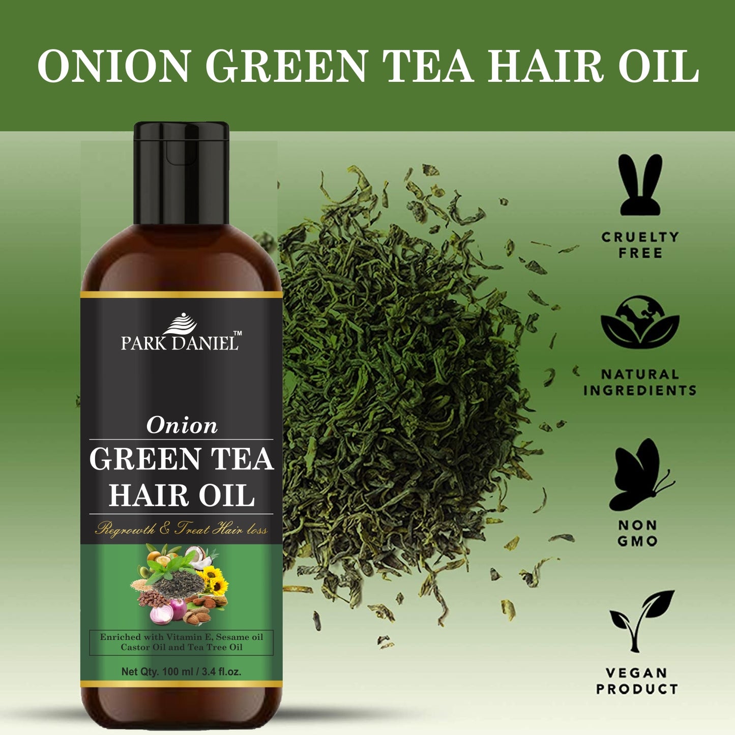 Park Daniel Premium Onion Green Tea Hair Oil Enriched With Vitamin E -For Hair Fall Control (100 ml)