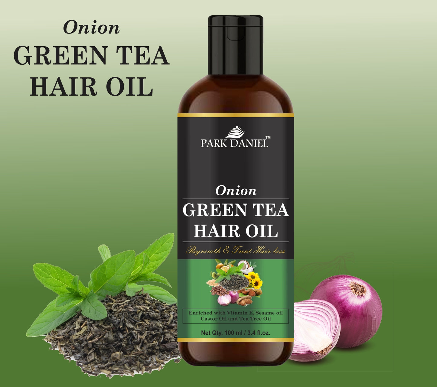 Park Daniel Premium Onion Green Tea Hair Oil Enriched With Vitamin E -For Hair Fall Control (100 ml)