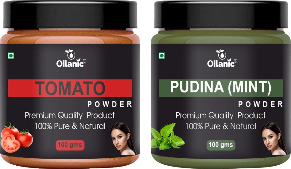 Oilanic  Pure & Natural Tomato & Pudina Powder- For Skin & Hair Combo Pack of 2 Jar 100gm (200gm)