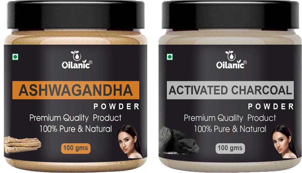 Oilanic  Pure & NaturalAshwagandha & Charcoal Powder Powder- For Skin & Hair Combo Pack of 2 Jar 100gm (200gm)