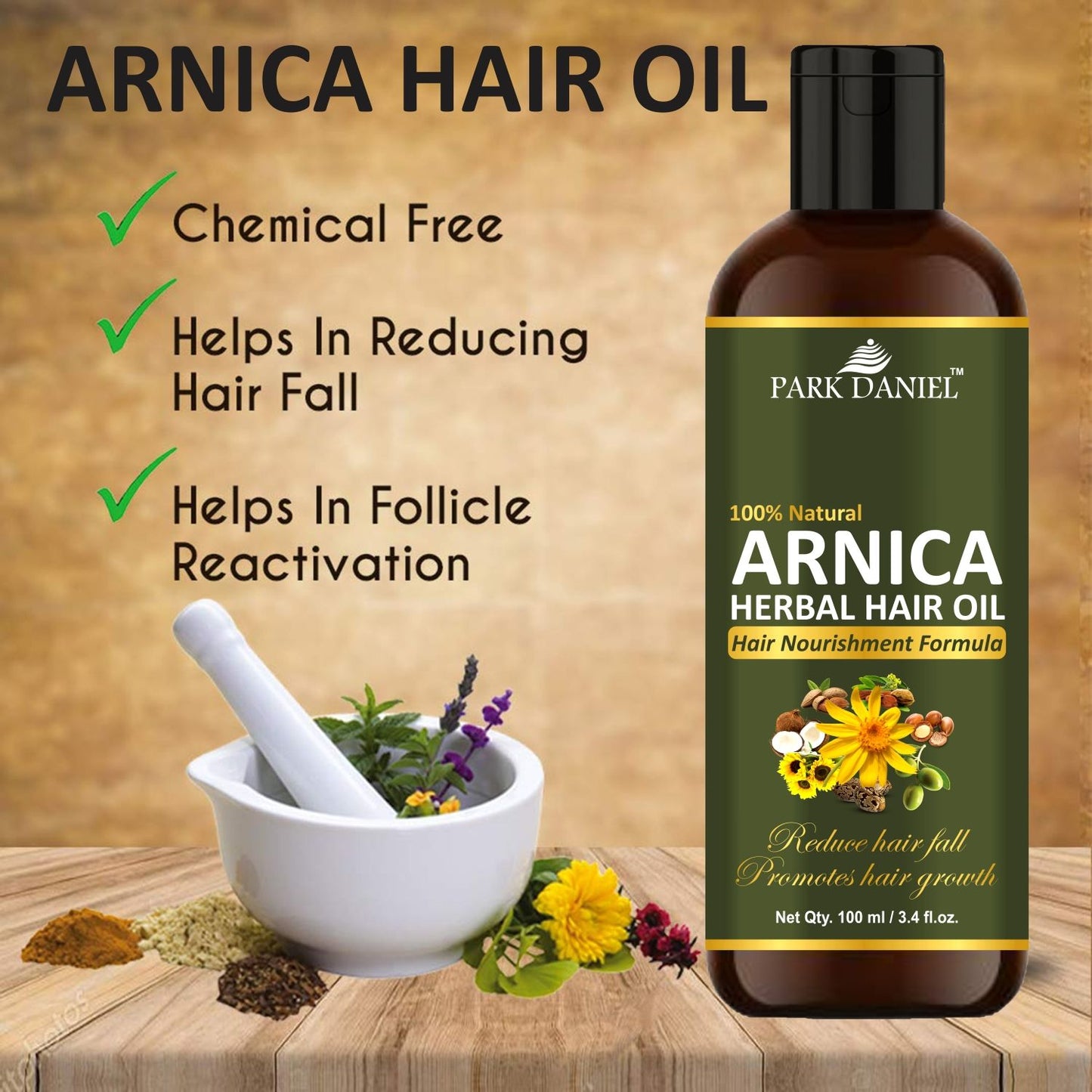 Park Daniel Arnica Herbal Hair Growth Oil - For Hair Growth & Strong & Shiny Hairs For Men & Women (100 ml)