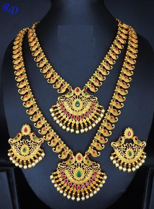 South Indian Temple Jewellery Combo Necklace Set For Women