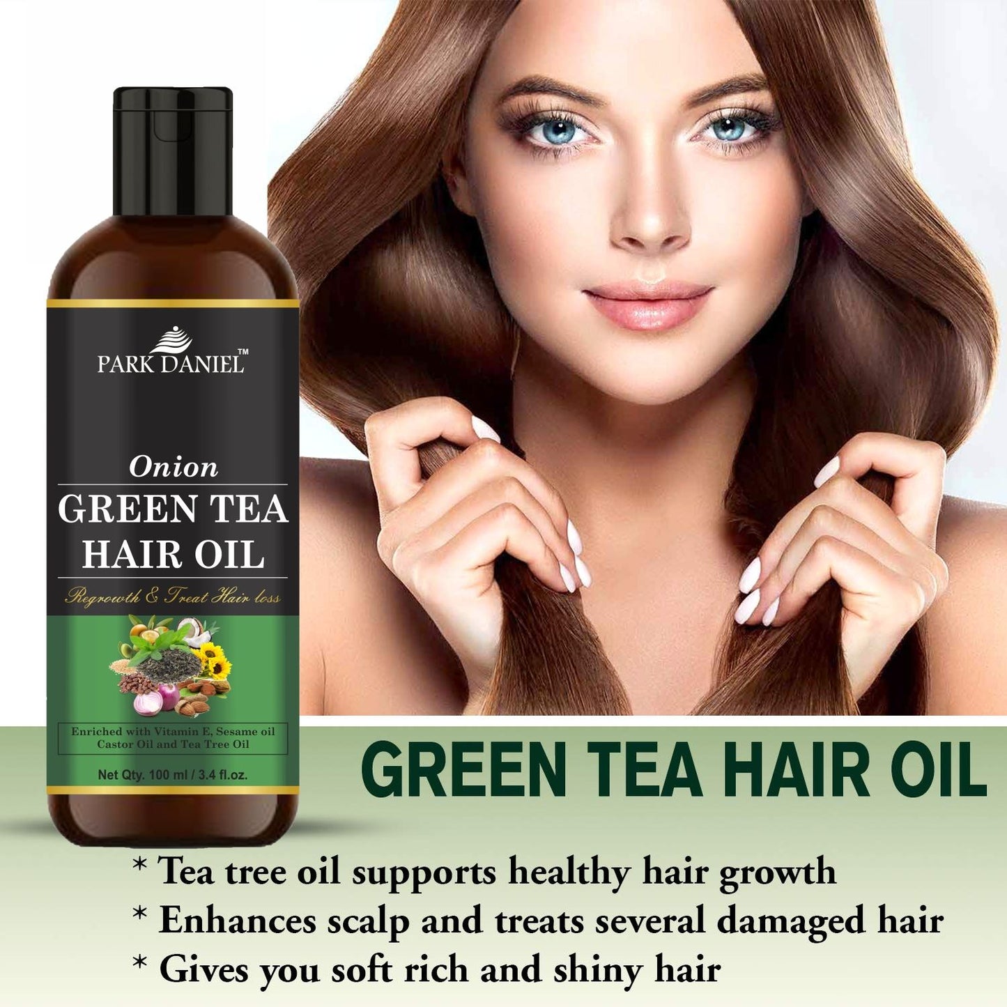 Park Daniel Premium Onion Green Tea Hair Oil Enriched With Vitamin E -For Hair Fall Control (100 ml)