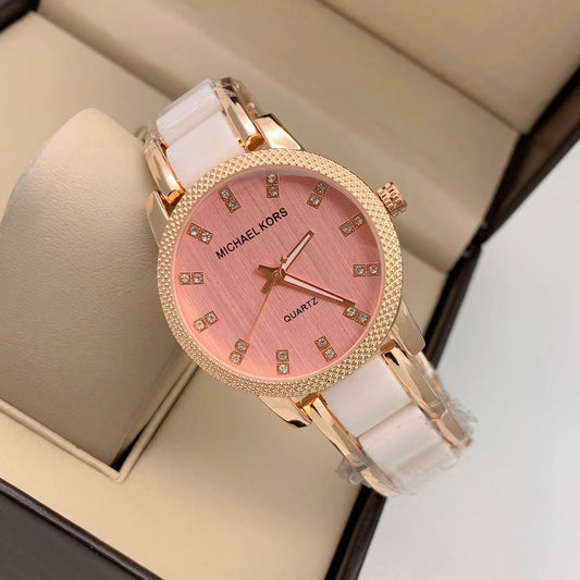 Gold Tone Case Stainless Steel Analog Pink Dial Watch