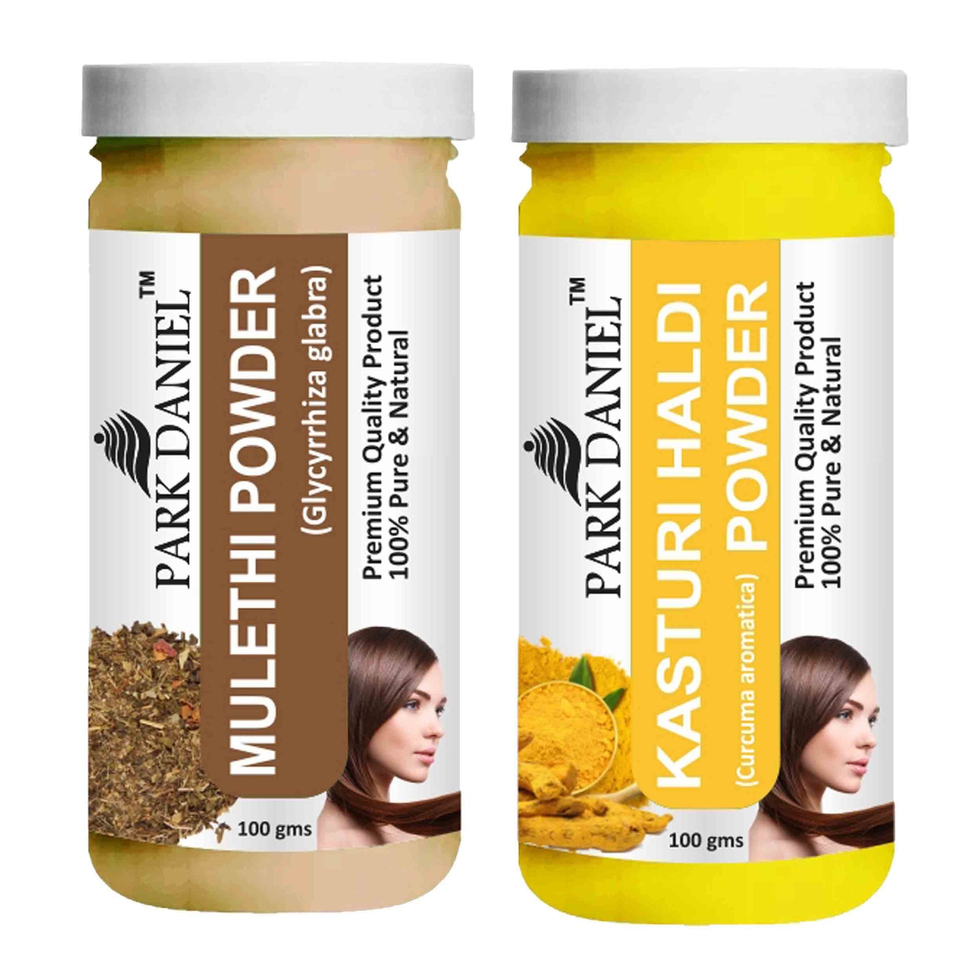 Park Daniel Mulethi Powder & Kasturi Haldi Powder Combo pack of 2 Jars of 100 gms(200 gms) - Deal IND.