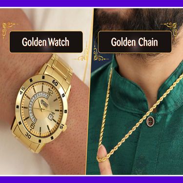Fidato Golden Watch With Golden Chain Combo� - Deal IND.