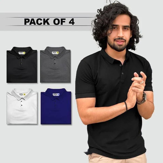 Poly Matte Solid Half Sleeves Mens Polo T-Shirt Pack Of 4 - Deal IND.