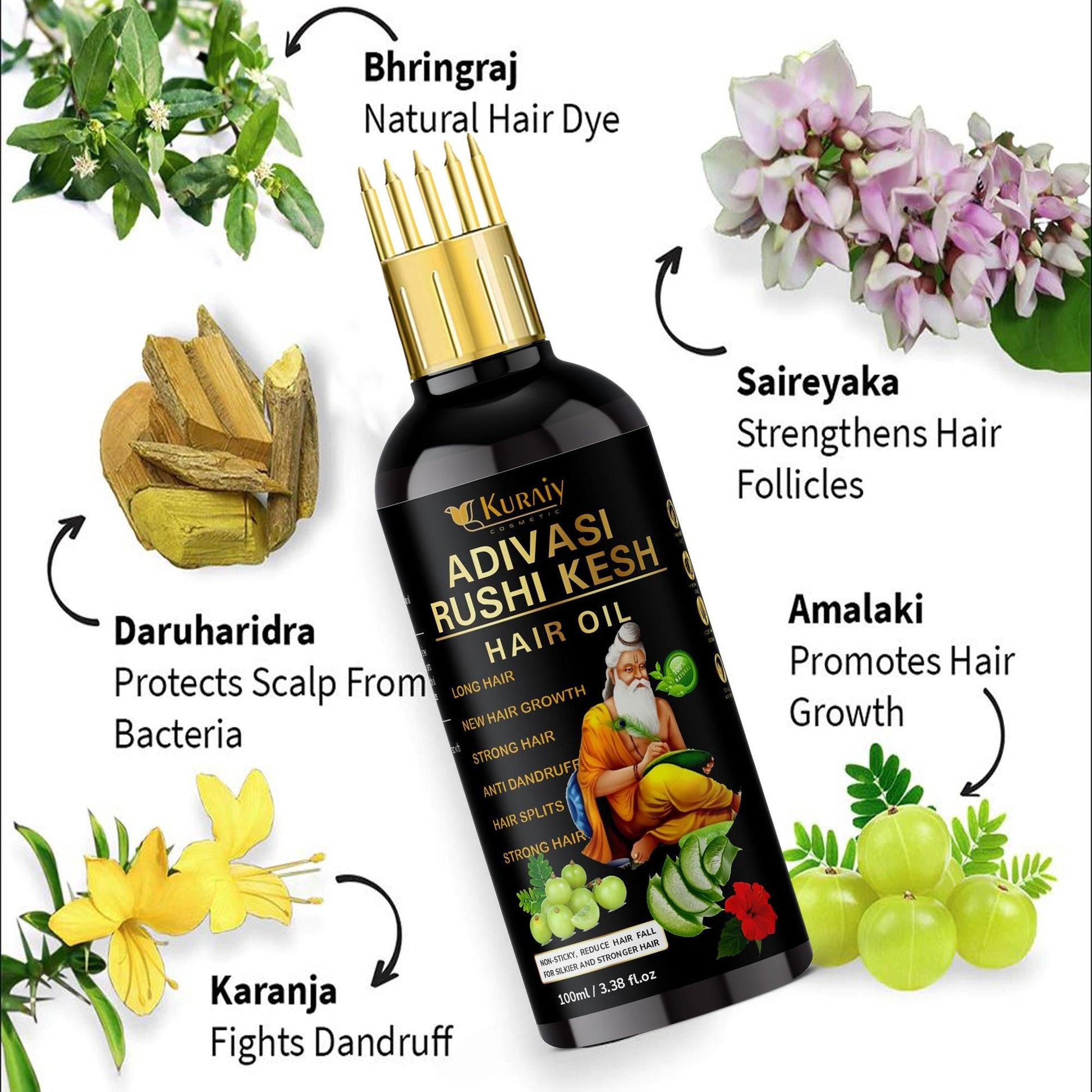 Kuraiy Jogeshvari Adivasi Herbal Hair Oil 100 ml for Women and Men for Hair Long - Dandruff Remove - Hair Loss Control - Long Hair - Hair Regrowth Hair Oil (100 ml) Satisfaction  Best Quality  Original Brand Assured. Pack of 1 - Deal IND.