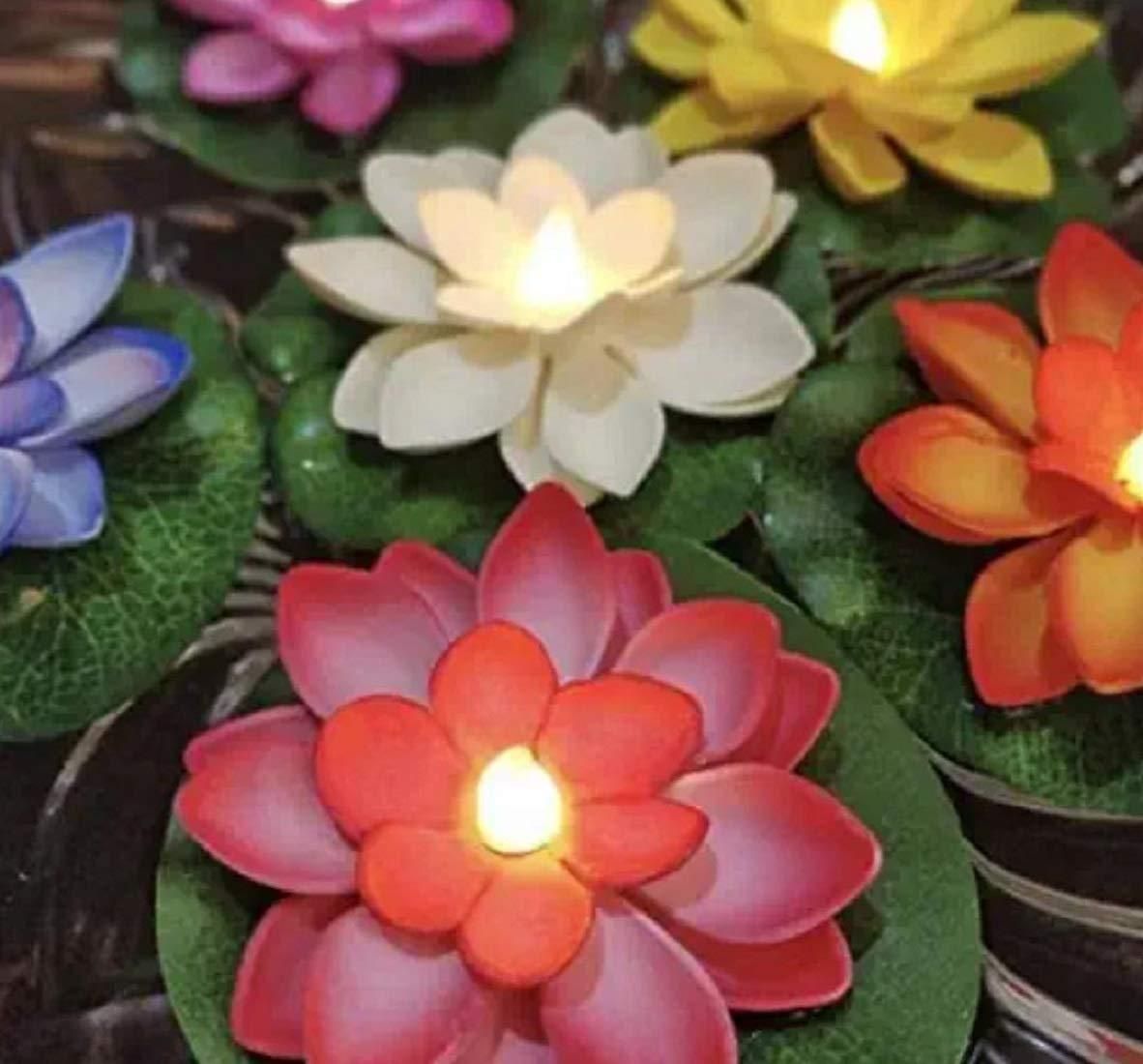 Lotus Flower Floating Diya Set with Water Sensor (Set of 6) - Deal IND.