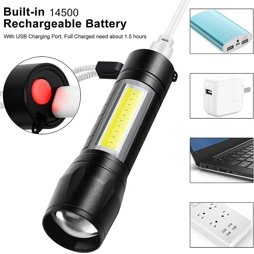 Electric Pocket Torch Plastic Rechargeable Flashlight with Hanging Rope - Deal IND.