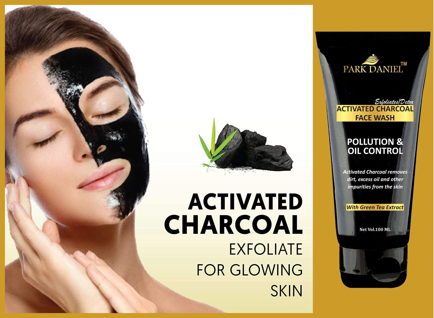 Park Daniel Activated Charcoal Face Wash -Pollution & Oil Control- To Remove Dirt, Excess Oil (100 ML), Black - Deal IND.