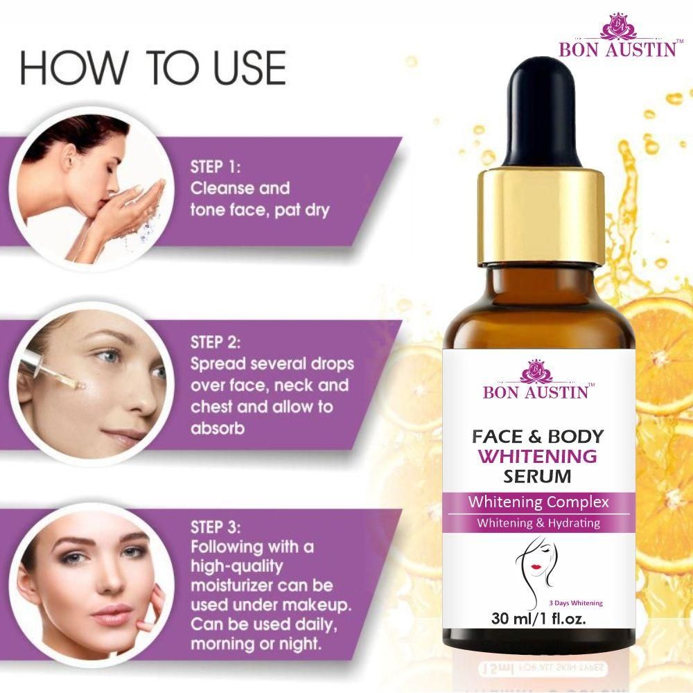 Bon Austin Face and Body Skin Whitening Serum Uneven tone, Reduce Dark Patches Pack of 1 of 30 ML - Deal IND.