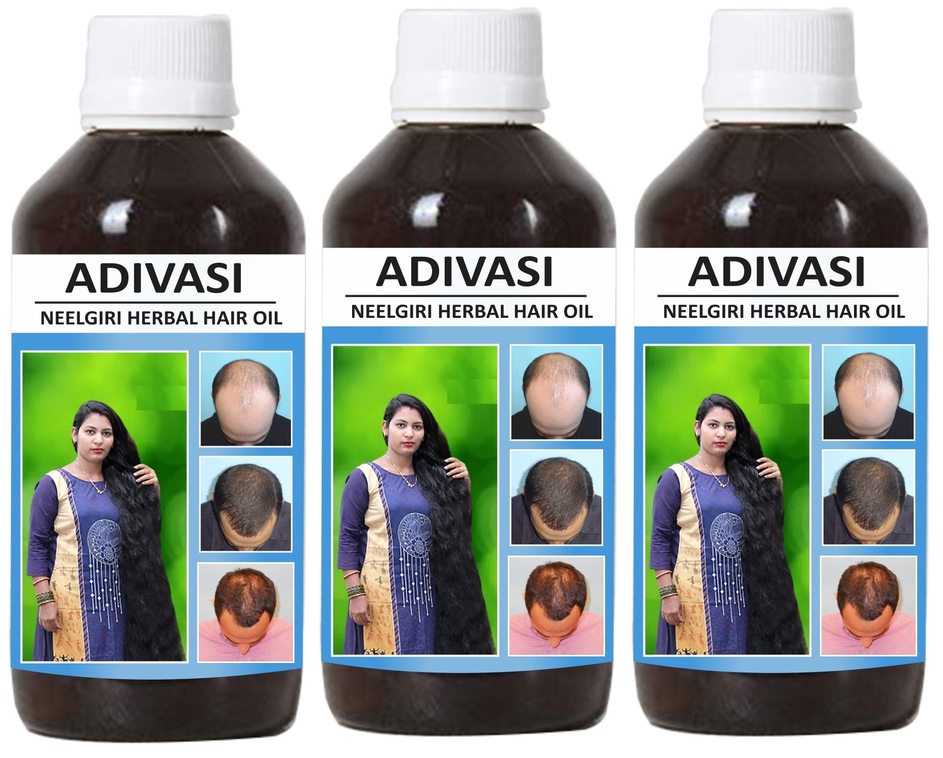 Donnara Organics Adivasi Neelgiri Herbal Hair Oil For Faster Hair Growth Combo pack of 3 bottles of 125 ml(375 ML) - Deal IND.