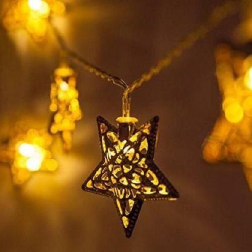 16 Led Golden Metal Star Copper String Fairy Light for Decoration - Warm White - Deal IND.