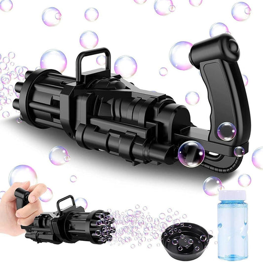 Bubble Gun- 8 Hole Automatic Gatling Bubble Gun Blower Maker, with 3 Batteries and Bubble Water(Assorted Color) - Deal IND.