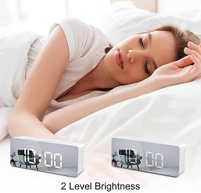 Digital Alarm Clock, LED Display Clock Best Makeup Bedroom Mirror Travel Alarm Office Bedroom Clock, Alarm Clock with Snooze, Dimmer Control, Support Battery Powered - Deal IND.