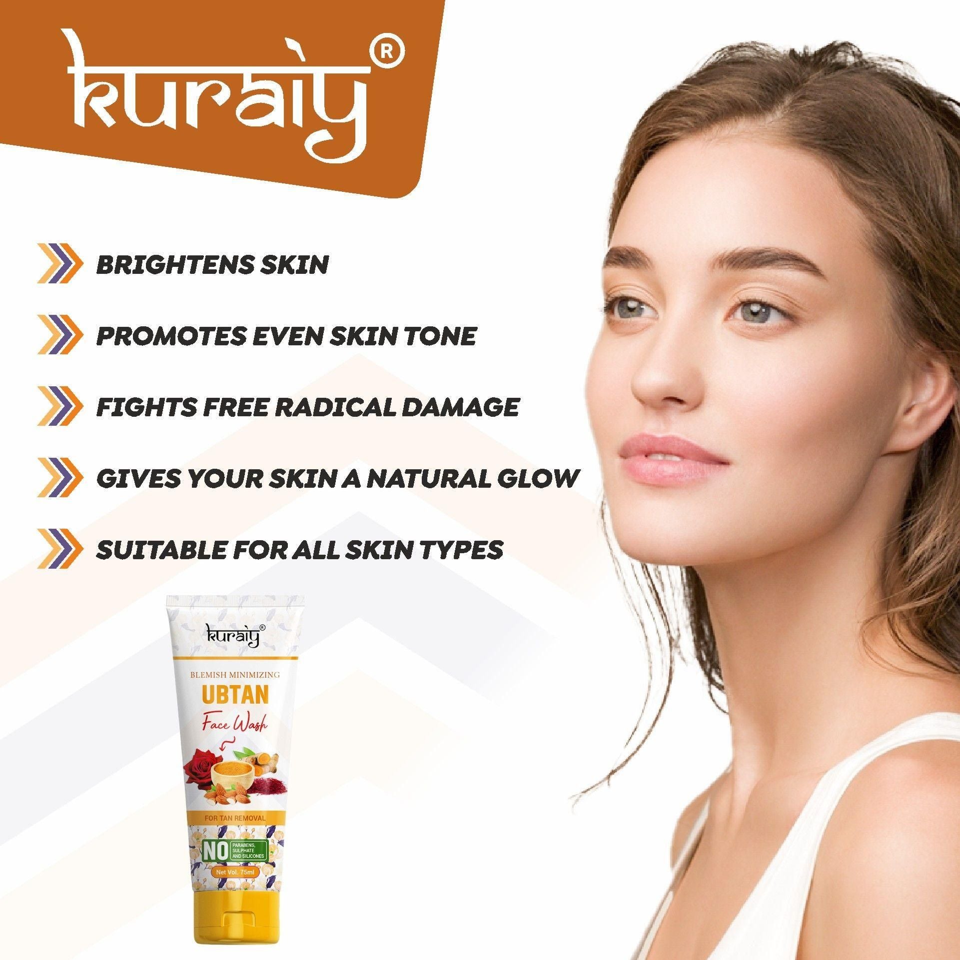 KURAIY Ubtan Natural Face Wash for All Skin Type Skin brightening (75ML)Pack of 2 - Deal IND.