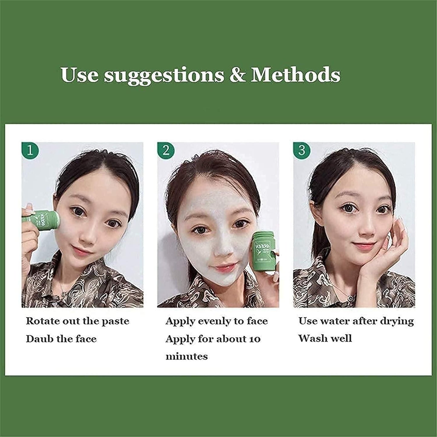 Green Tea Purifying Clay Stick Mask Oil Control Anti-Acne Eggplant Solid Fine, Portable Cleansing Mask Mud Apply Mask, Green Tea Facial Detox Mud Mask (Green Tea) 40 g - Deal IND.