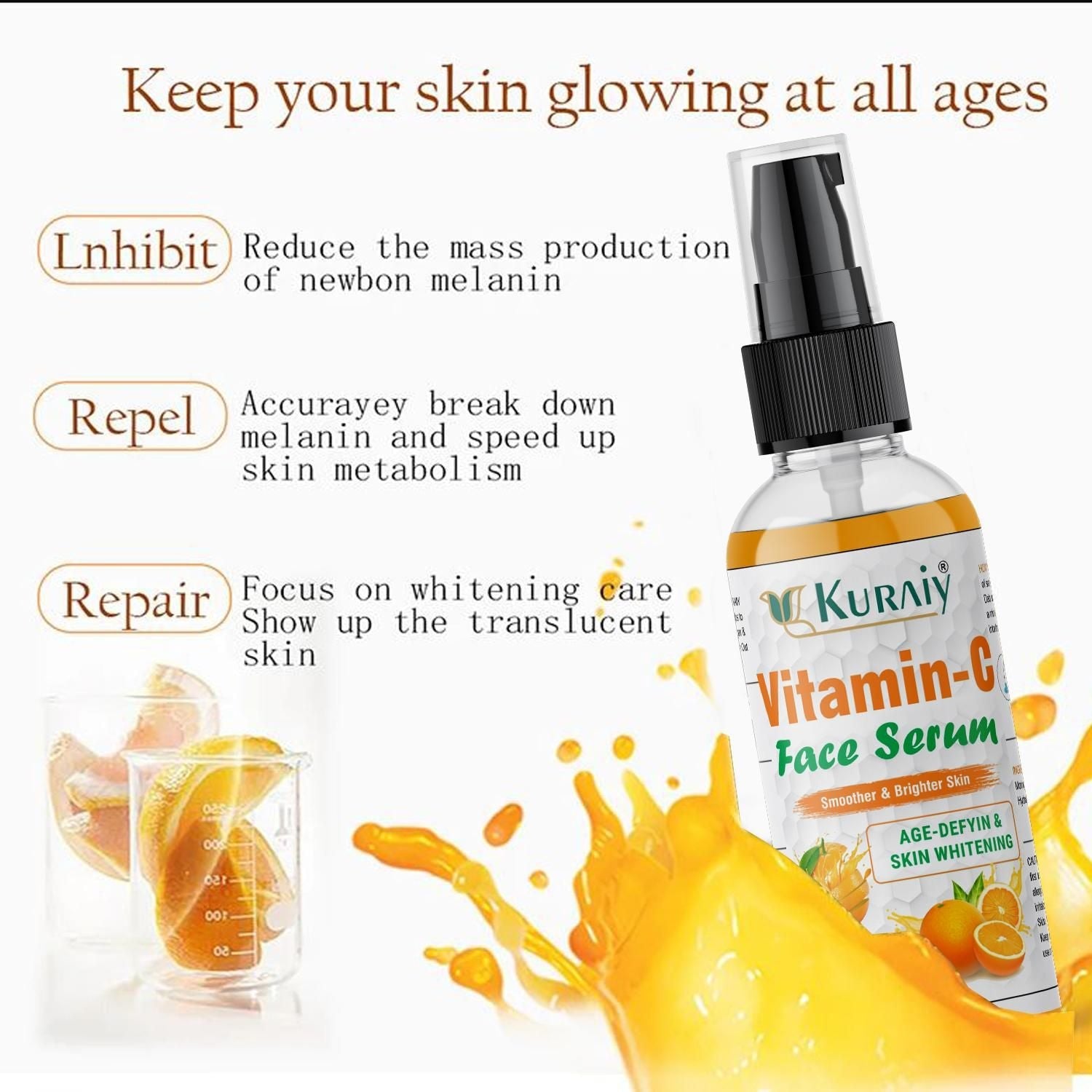 Kuraiy Vitamin C Face Serum - Skin Brightening Serum , Anti-Aging, Skin Repair, Supercharged Face Serum, Dark Circle, Fine Line & Sun Damage Corrector Face Serum  (50 ml) - Deal IND.