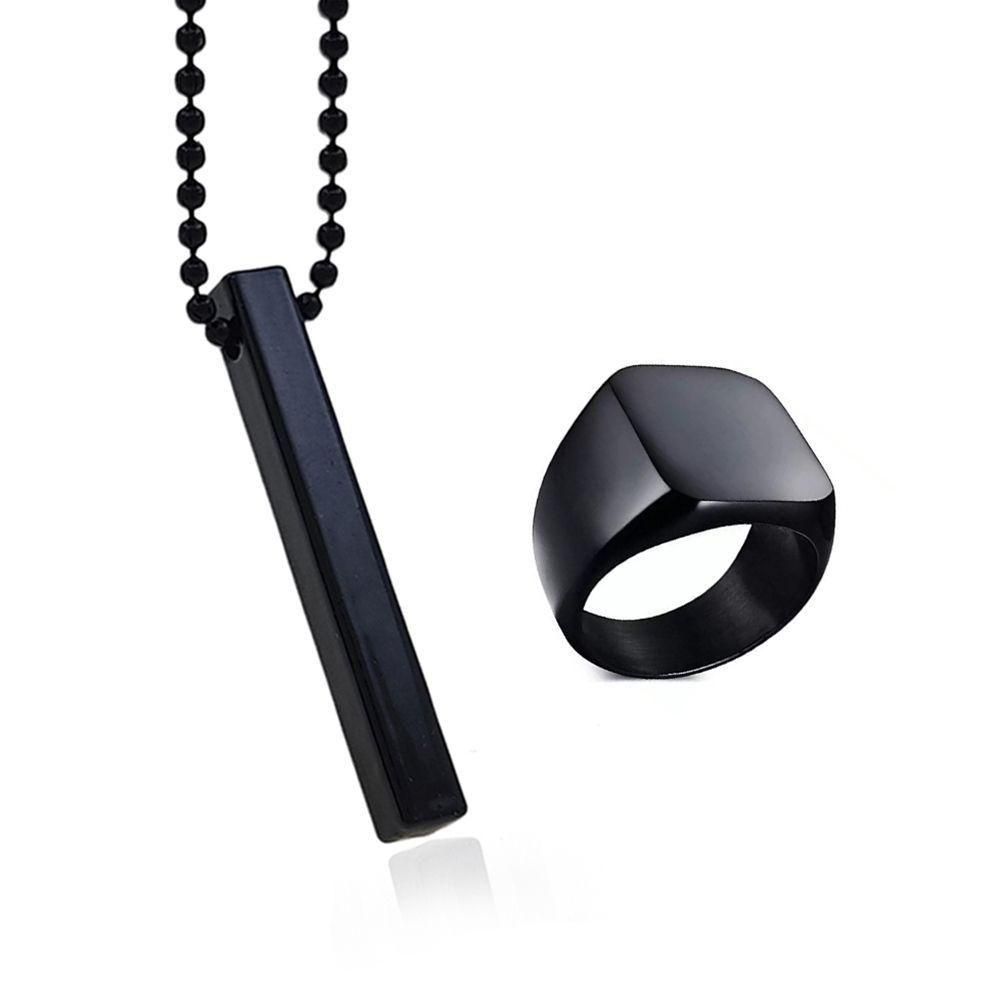 Saizen black vertical bar pendant with ring for boys and mens - Deal IND.