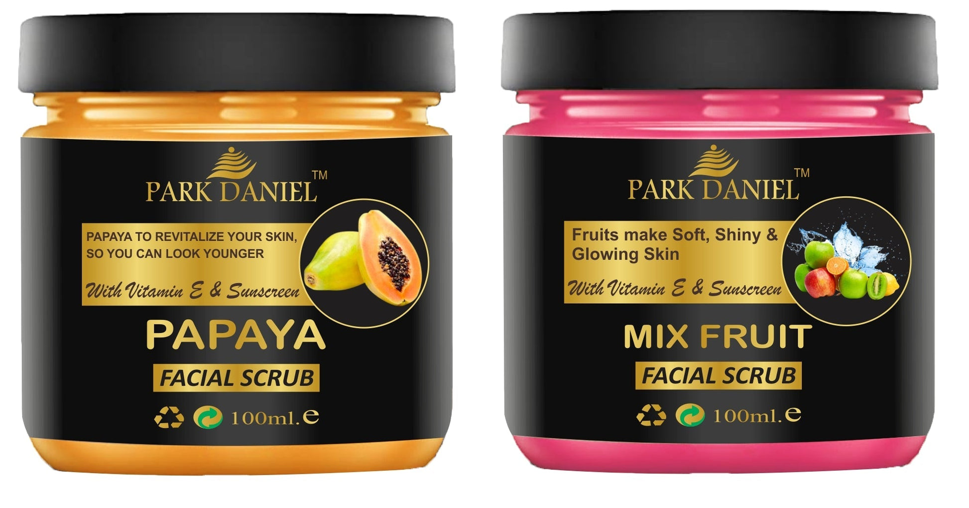 Park Daniel Papaya and Mix Fruit Facial Scrub For Balck Head & Dead Skin Removal Combo Pack of 2 Jars of 100 ml(200 ml) - Deal IND.