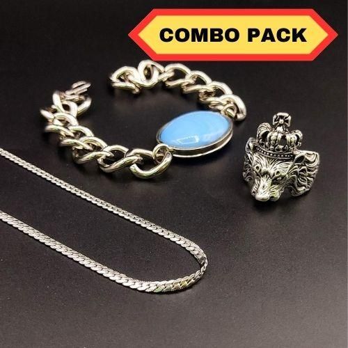 Exclusive Alloy Silver Plated Chain With Finger Ring & Bracelets (Pack of 3) - Deal IND.