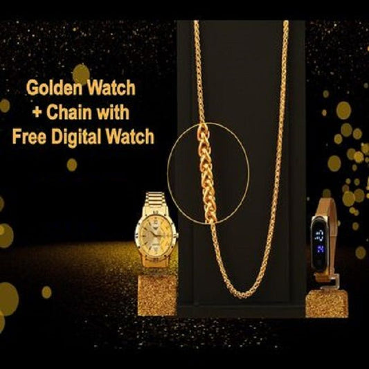 Fidato Golden Watch With Golden Chain with Magnetic Digital Watch Combo - Deal IND.