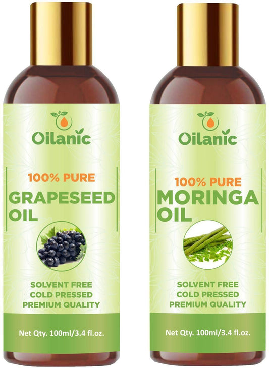 Oilanic Premium Grapeseed Oil & Moringa Oil Combo pack of 2 bottles of 100 ml(200 ml) - Deal IND.