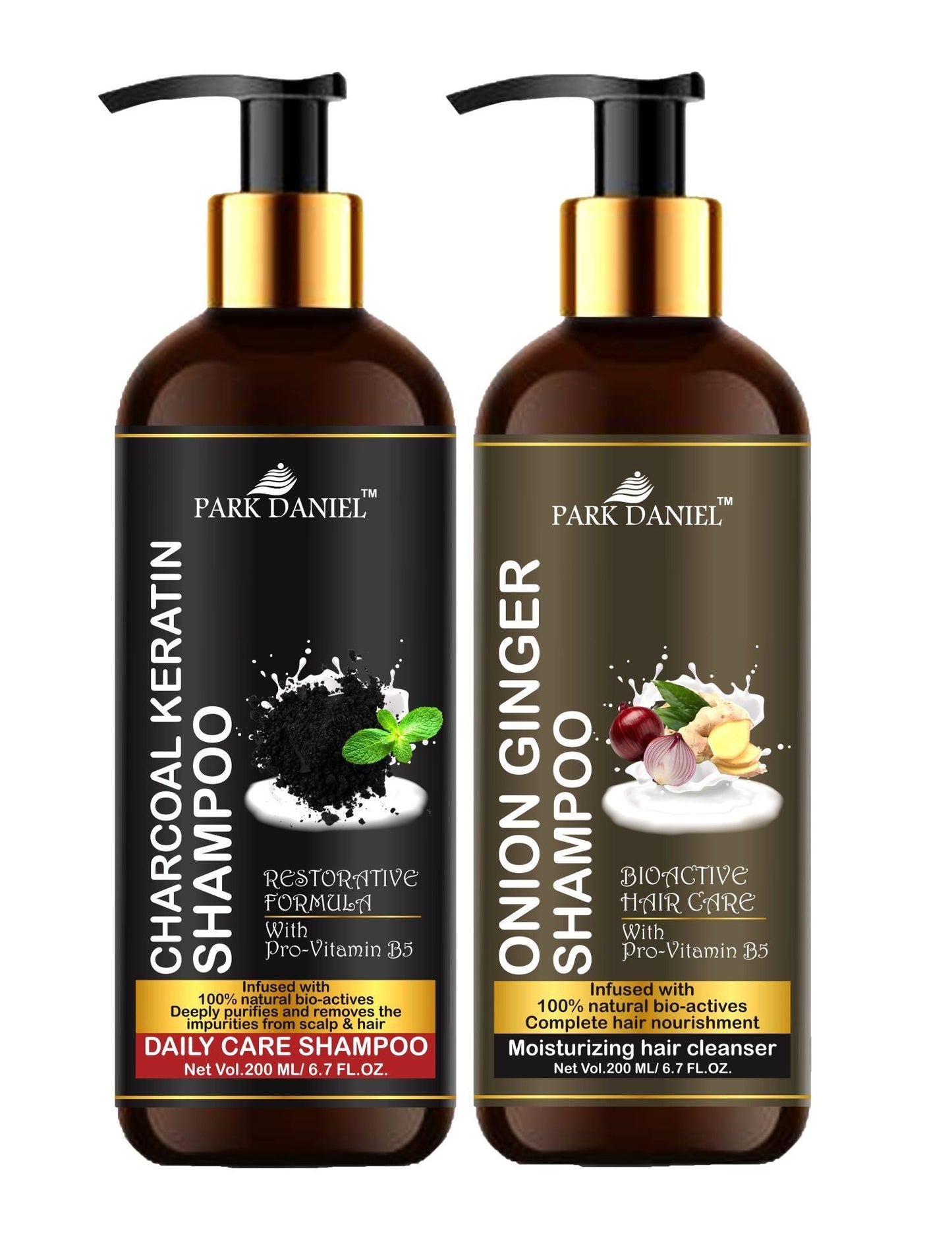 Park Daniel Premium Pure and Natural Charcoal Keratin Shampoo & Onion Ginger Shampoo Combo Pack Of 2 bottle of 200 ml(400 ml) - Deal IND.