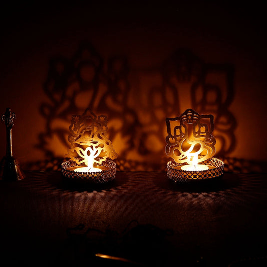 eCraftIndia Lord Ganesha and Laxmi Shadow Tea Light Holder - Deal IND.