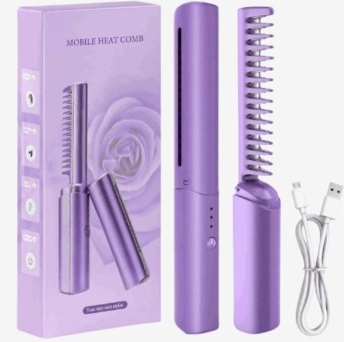 Meneflix Portable Mini Hair Straightener Cordless Rechargeable Mini Adjustable Hair Straightener Hot Comb - Deal IND.