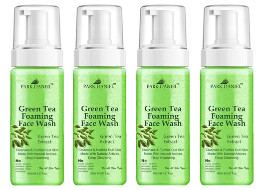 Park Daniel Natural Green Tea Foaming Face Wash For Deep Cleansing for Normal to Dry Skin Combo Pack of 4 of 150 ML(600 ML) - Deal IND.