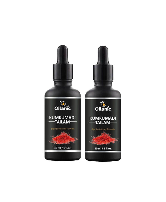 Oilanic Kumkumadi Tailam For - Skin Brightening , Anti-Ageing & Radiant Skin Combo Pack of 2 Bottles of 30 ml(60 ml) - Deal IND.