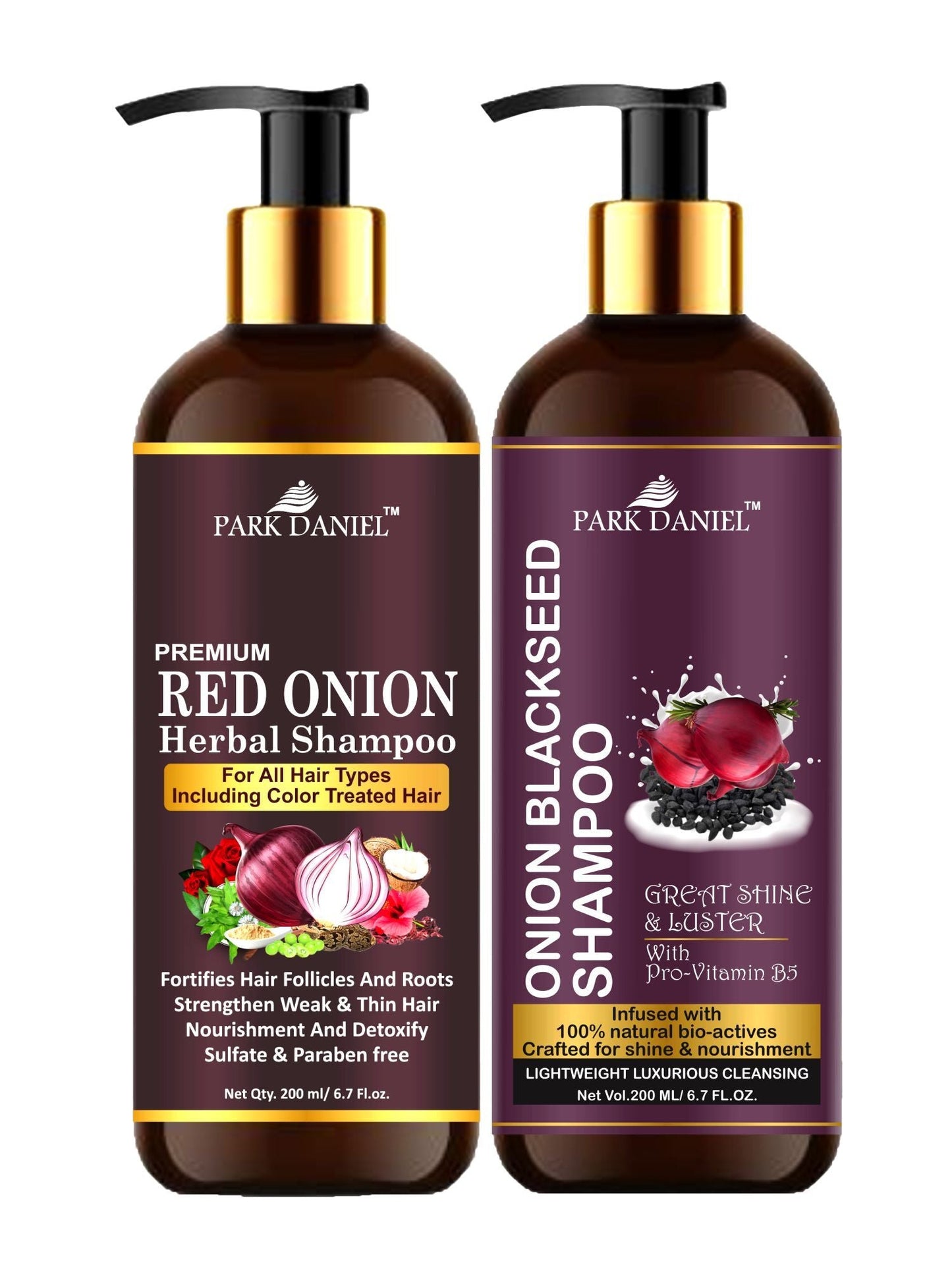 Park Daniel Red Onion Shampoo & Onion Blackseed Shampoo Combo Pack Of 2 bottle of 200 ml(400 ml) - Deal IND.