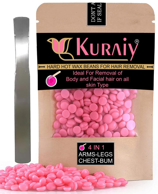 KURAIY� Hair Removal Hot Hard Body Wax Beans (50Gm) for Face, Arm, Legs, Bum and whole Body For Men and Women Suitable for All Skin Types with Steel Spatula - Deal IND.