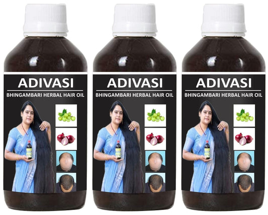 Donnara Organics Adivasi Bhingambari Herbal Hair Oil Strengthening & Volumised Hair Combo pack of 3 bottles of 125 ml(375 ML) - Deal IND.