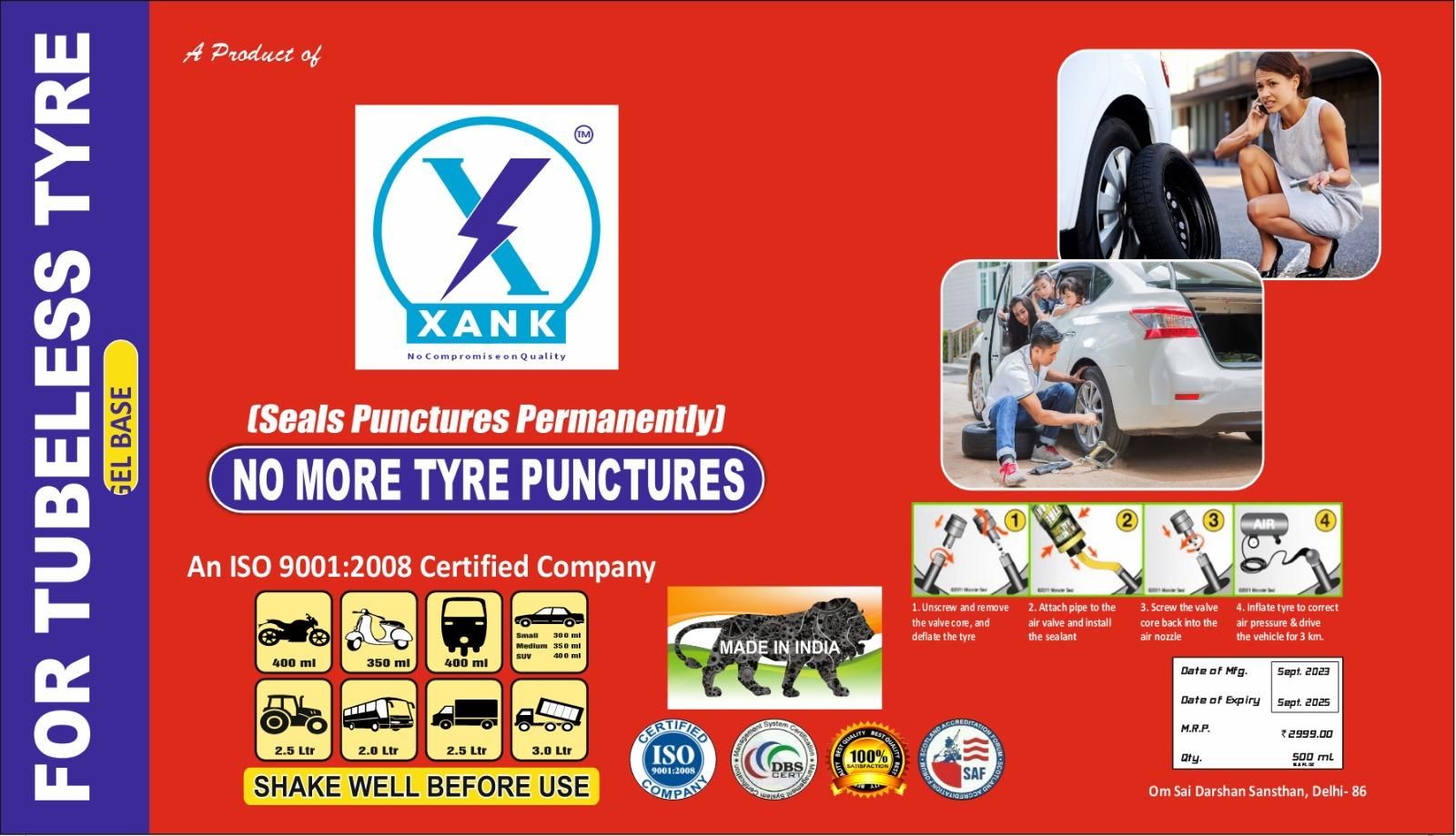 XANK Tyre Sealer Pack Of 1 NO PUNCHER Tubeless Tyre Puncture Repair Kit - Deal IND.