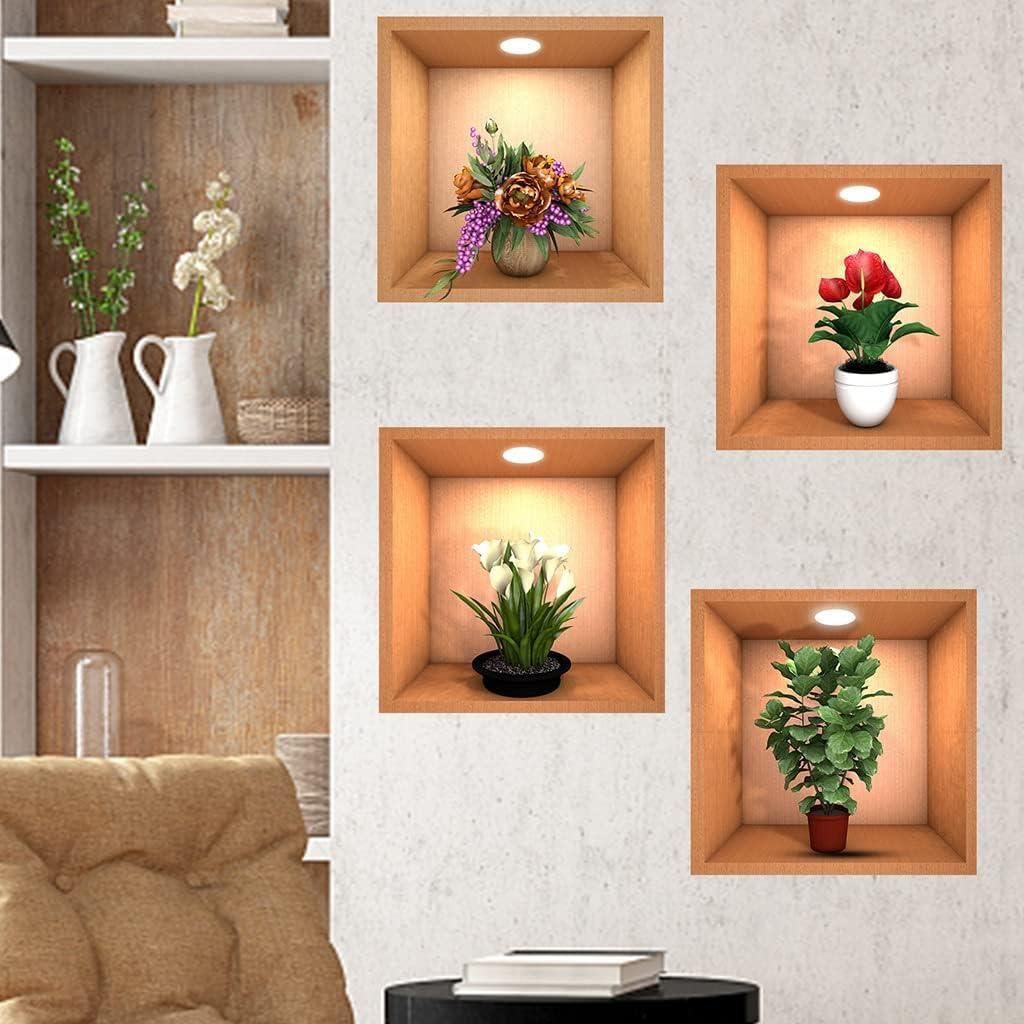 Green Plant Potted 3D Wall Stickers (Set of 4) - Deal IND.