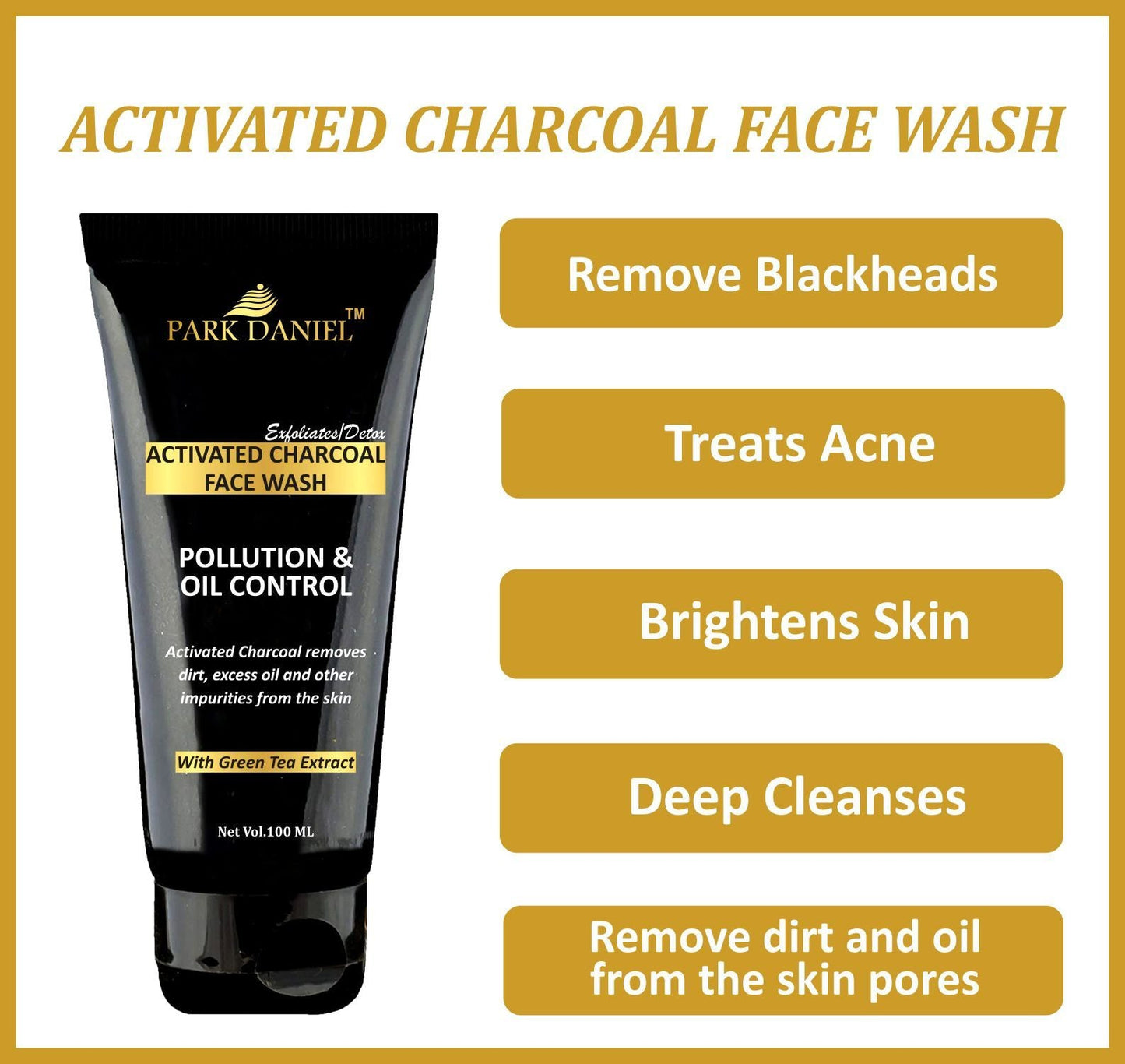 Park Daniel Activated Charcoal Face Wash -Pollution & Oil Control- To Remove Dirt, Excess Oil (100 ML), Black - Deal IND.