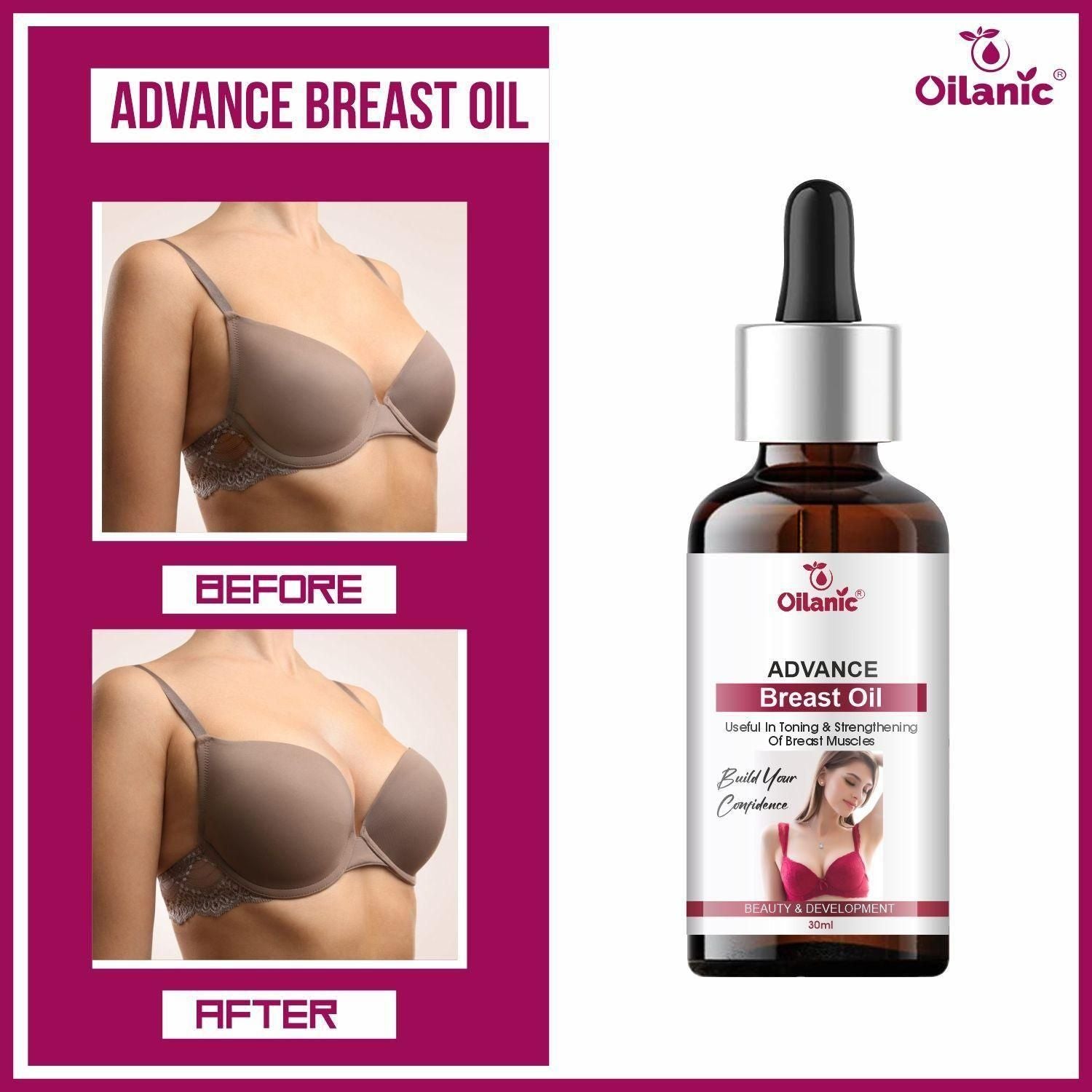 Oilanic Natural B 36 Plus Breast Enlargement Oil- For Firming, Lifting Up, Tightening, Reshaping & Breast Massage(30ml) - Deal IND.