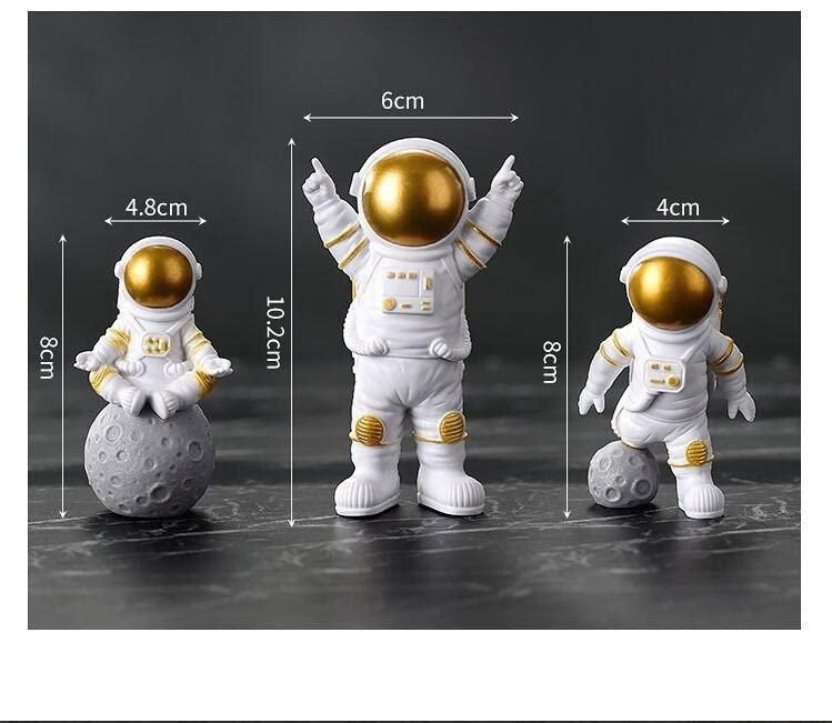 Astronaut Spaceman Statue Ornament Home Office Desktop Figurine Decors Set of 3 - Golden - Deal IND.